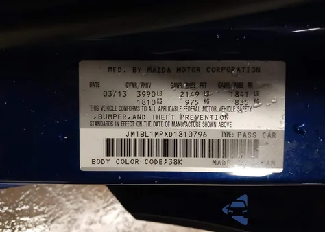 2013 Mazda Mazda3 I Grand Touring from USA, damaged, VIN JM1BL1MPXD1810796